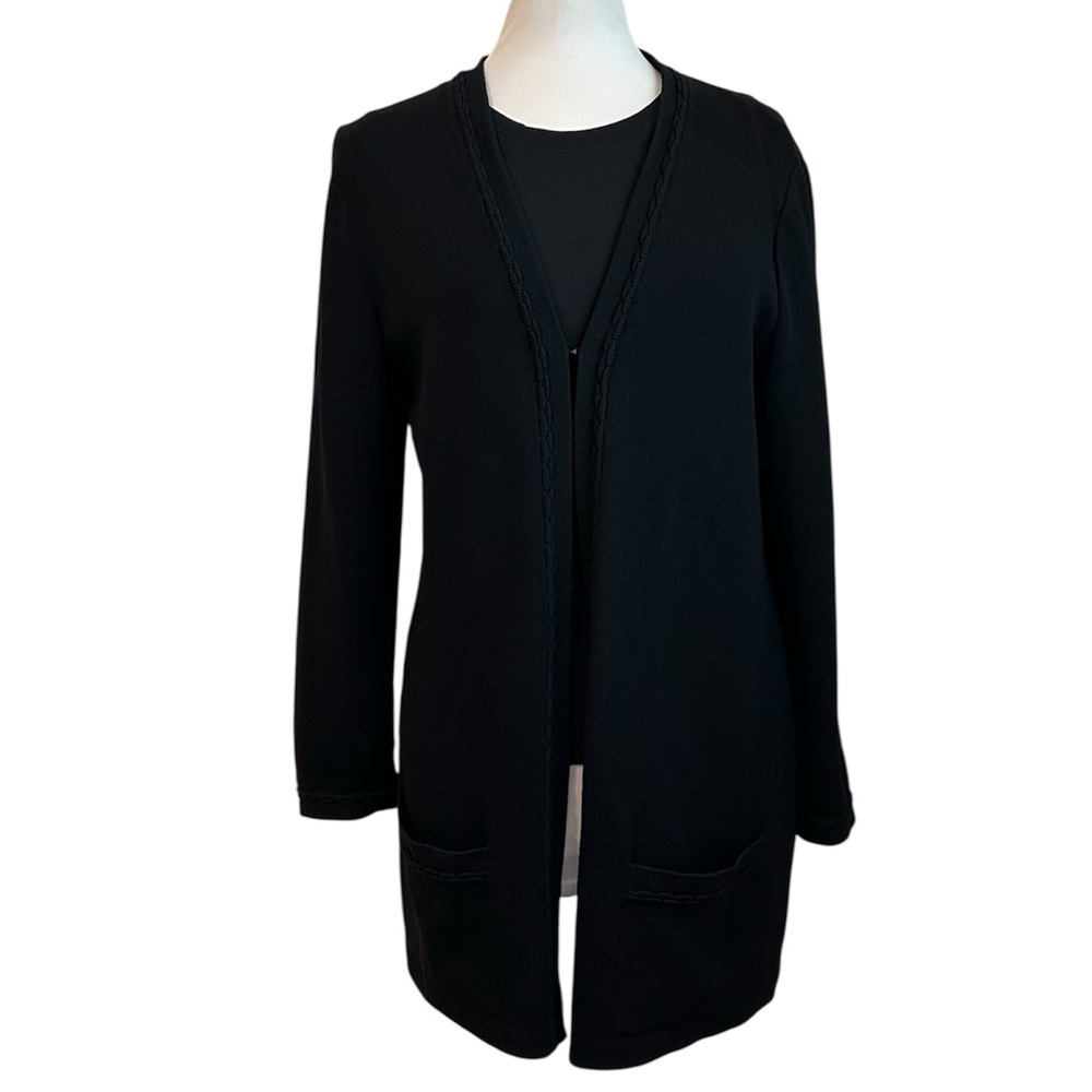 St. John Santana Knit Black Cardigan Medium preppy, quiet luxury, timeless